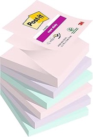 Post-it Super Sticky Z-Notes Soulful Collection Pack of 6 Pads, 90 Sheets per Pad, 76mm x 76mm, Pink