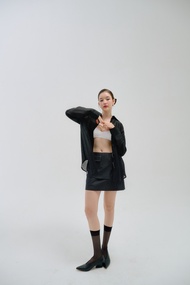 RIBBON DENIM MINI SKORT กระโปรงกางเกง  ผ้าคอตตอนยีนส์ผูกโบว์