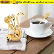 CHEERZY Swan Spoons, Creative with 6 Spoons Swan Base Stand Spoons, Elegant Table Decoration Stirrin