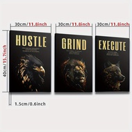 TEMU 2d Flat, 3 Framed Canvas Oil Paintings And Posters That Hung , Featuring A Golden-armored Eagle