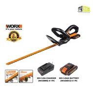 WORX WG-260E.5 LI-ION HEDGE TRIMMER (20V, 61CM LENGTH, 1 X 2.0AH BATTERY, 1 X 2.0A CHARGER)