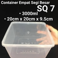 Square Food Container SQ7 3000ml Disposable Plastic Container +/-30pcs Bekas Makanan empat segi empa