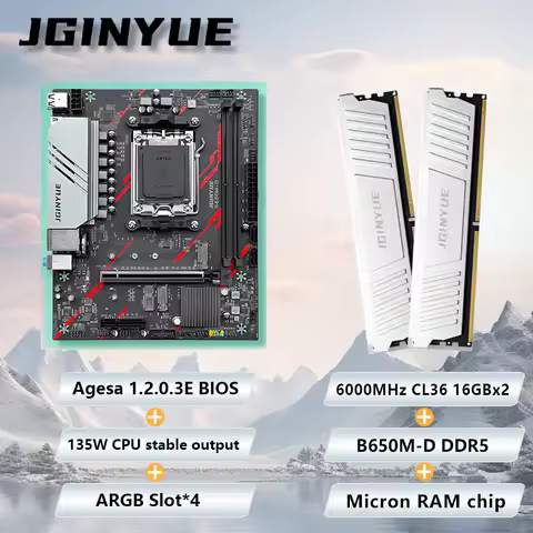 JGINYUE AM5 MOBO B650M-D 16GBx2 RAM Kit Motherboard M-ATX For 8500G 7600X 7700 8400F 9600X 9700F 960