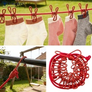 TIMEKEY 1pc Portable Retractable Clothesline with 12 Clips Windproof Non-Slip Polychrome Elastic Dry