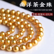 天然海水珍珠项链南洋正圆强光金色珍珠项链纯天然金珠项链送长辈26.4.30