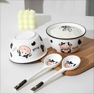Cute ceramic rice bowl and spoon, Cute ceramic rice bowl
