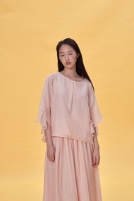 粉色細格雪紡蝴蝶袖上衣