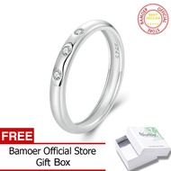 BAMOER Moissanite แหวน925เงินสเตอร์ลิงแหวนแต่งงานแหวนนิรันดร์ชุบทองคำขาว MSR048แหวนซ้อนที่เรียบง่าย