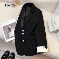 Lovito Elegant Plain Colorblock Blazer for Women LNL101631 Lovito Blazer Sekat Warna Polos Elegan Un