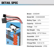 CODDAR 2S 3000MAH 7.4V 5C LiPo BATTERY for TX12 Transmitter XT60