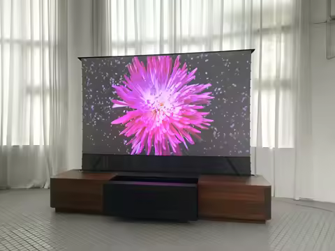 100/120inch Electric Laser TV Cabinet With 0.9Gain ALR Floor Rising Screen for AWOL Vision Aetherion