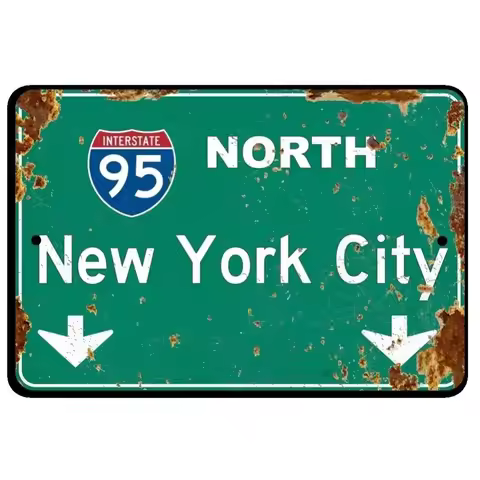 Highway Nostalgia Hub I-95 North Green Metal Sign - Vintage NYC Decor, Ideal for Man Caves & Office 