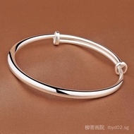 999 Pure Silver Bracelet Fashion Smooth Bracelet Solid Silver Push-Pull Plain Circle Silver Bracelet