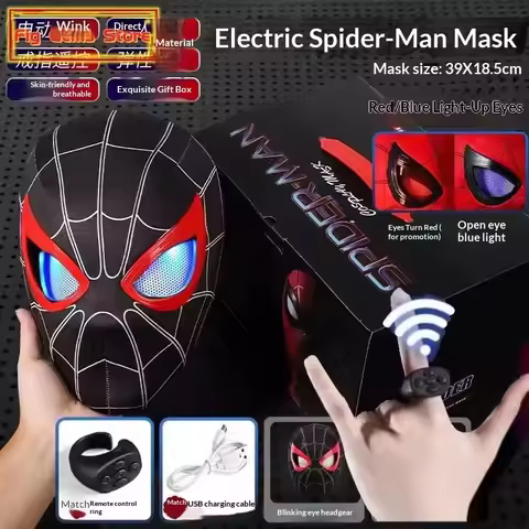 Spider-Man Headset With Moving Eyes Electric Ring Remote Control Blinking And Glowing Mask Helmet Fo