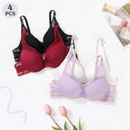 บราดันสำหรับผู้หญิง4ชิ้นชุดชั้นในแบบลวดตาข่ายระบายอากาศได้บราทรงสปอร์ตยกทรงพิมพ์ลายตัวอักษรแฟชั่น34B