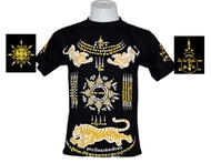 เสื้อยืด คอกลมสีดำ ลายยันต์ เสือคู่ ยันต์ไทย ใส่ได้ผ้าผู้ชาย-ผู้หญิง (ลายไทย)