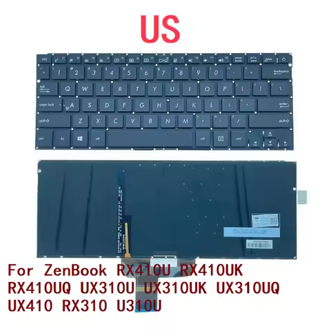 New US Laptop Backlit Keyboard For ASUS ZenBook RX410U RX410UK RX410UQ UX310U UX310UK UX310UQ UX410 