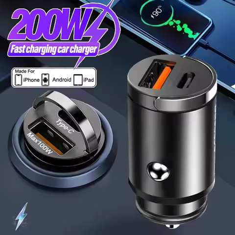 200W USB Type C Dual Ports Car Charger Lighter Quick Charge 4.0 3.0 For iPhone Xiaomi Huawei Samsung