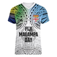 FJ Men's T-shirts Casual Loose V Neck Fiji Flag Short Sleeved Tops Tees Men's Clothing Oversized T s