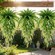 ANEMONE Artificial Persian Fern Leafs, Plastic Realistic Mixed Fake Fern Hanging Plants, UV Resistan
