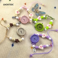 GAOXI75DC Bracelet Watch, Pendant Adjustable Star Heart Chain Watch, Fashion Dopamine Beaded Quartz 