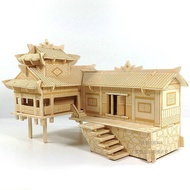 3D Puzzle Model Wooden House Building 3D Wooden Artificial Building Model Handcraft Wood House DIY E