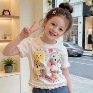 Girls' Short-Sleeved Summer Thin Summer Top Baby Wooden Ear Stitching T-shirt lB6D