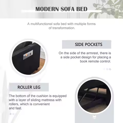 Sleeper Sofa Bed, 3 in 1 Sofa Bed Pull Out Couch Bed with Adjustable Backrest, Modern Sofa Bed for L