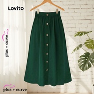 Lovito Women Plus Size Curve Casual Solid Button Skirt LBL22057