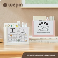 Cartoon Cartoon Cat Pen Holder Desk Calendar 2026 Calendar Desk Desk Fun Ornaments Planning Notepad 