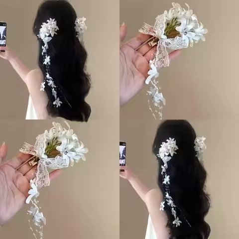 1PC New Chinese Super Fairy Atmosphere Feeling Flower Tassel Hair Clip Female Light Luxury Premium F