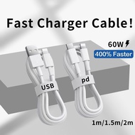 USB C Cable For Phone 14 13 12 11 Pro Max Mini 7 8 Plus XS X XR SE 60W Data Sync Fast Charging 1M 1.
