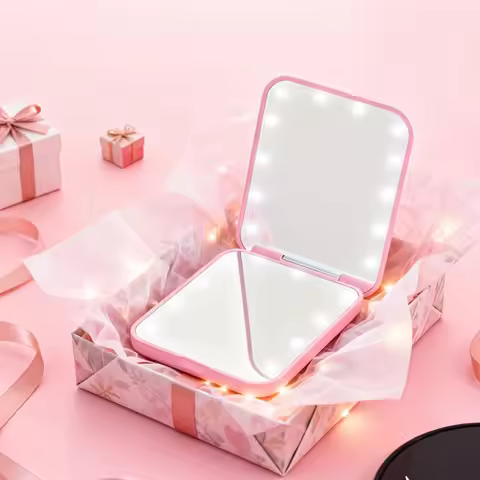 1X/3X LED Pocket Makeup Mirror, Foldable with 8 Bright LED Lights, Plastic Frame, Compact for Travel