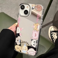 เคสโทรศัพท์กระจกแต่งหน้าสำหรับ iPhone 15 11 14 13 12 Pro Max 7Plus 8 Plus XR XS X เคสกันกระแทกลายการ