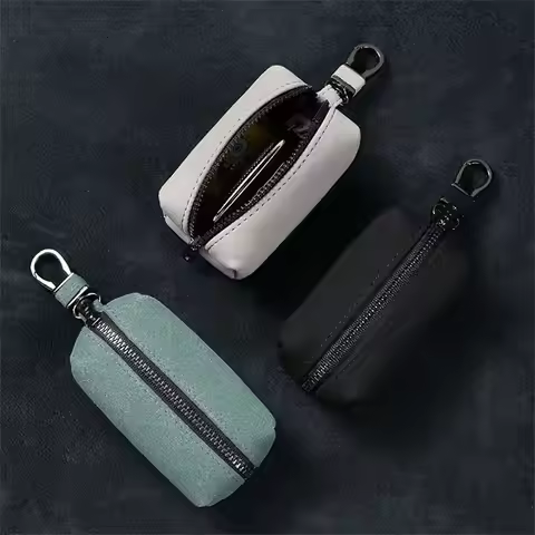 Portable Keychain Wallet for Men Women Large-Capacity Zipper Key Pouch Bag Suede Leather Key Case Un