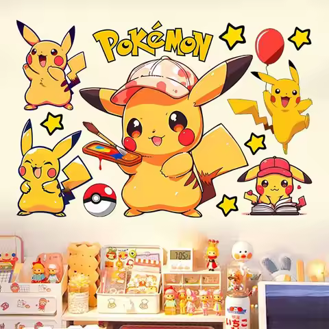 Cartoon Pokemon Pikachu Anime Movies Wall Stickers For Kid's Rooms Kindergarten Living Room Bedroom 