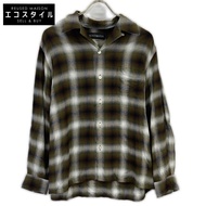 เสื้อเชิ้ตแขนยาวคอเปิดลายสก็อตไล่สีคาคีและขาว Wacko Maria 25FW-WMS-OC05 (แบบที่ 1) ไซส์ M [มือสอง]