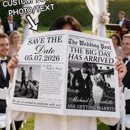 1pc Customized Wedding Newspaper Poster, Personalized Photo & Text Printing, Save The Date Announcem