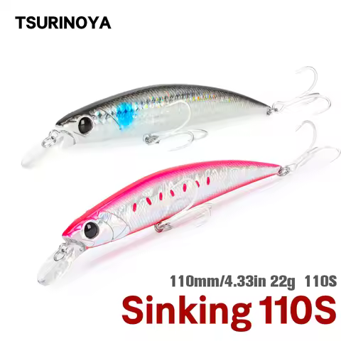 TSURINOYA 110S Long Casting Sinking Minnow Saltwater Fishing Lure DW77 110mm 22g Large Trout Pike Ri