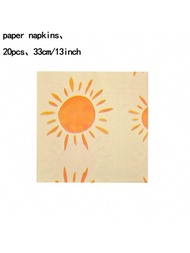 1包20片33*33cm太陽設計一次性雙層紙巾，用於太陽主題生日派對裝飾，卡通汽車印花紙巾，餐桌紙巾