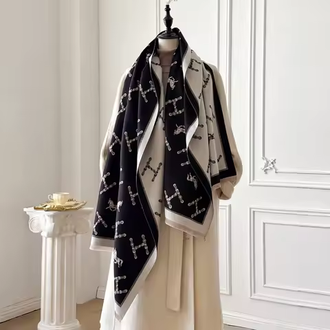 Brand Fashion Women's Cashmere Winter Shawl - Vintage Floral Printed Oil Painting Style Pashmina Thi