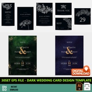 30-Set AI/EPS Dark Wedding Card Design Template Files | Kad Kahwin Editable Adobe Illustrator Digita