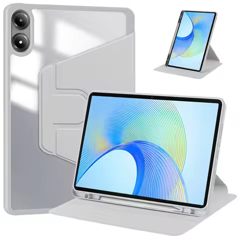 For Huawei Honor Pad 8 Case with Pencil Holder 360 Rotating Acrylic Clear Back Book Stand Cover For 