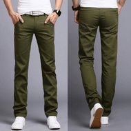 2023 Men Business Casual Slim Fit Pants Mid-Waist Solid Trousers Fashion Mens Straight Cargo Pants Male Chino Lightweight -Army Green