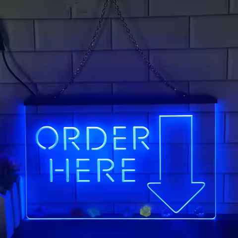 Order Here Cashier Shop LED Neon Sign-3D Carving Wall Art for Home,Room,Bedroom,Office,Farmhouse Dec