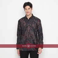 BATIK OLIVER Modern Adult Men's Batik Shirt with KARSA Motif Long Sleeve Slim Fit Premium Latest AMS