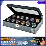 [instock] HAWK &amp; GABLE Luxury 12 Slot Watch Box Organizer, Glass Display and Metal Lock, Wide Compartments Fit Large Wat