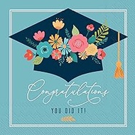 Floral Grad Cap Party Napkins - 40 Count | 2 Packs of 20CT Cocktail Napkins, Graduation Theme