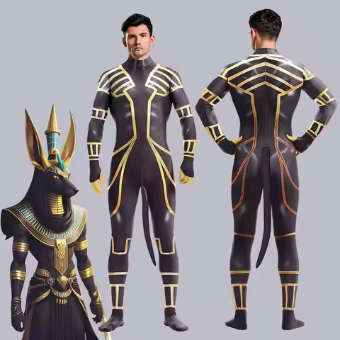 Anubis Cosplay Jumpsuit Egypt Petsuit Men Men's Costume Carnival Print Party Suit Crotch Zip Jumpsui