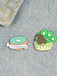 1入組綠色奇異果造型金屬琺瑯胸針&amp;孔雀&amp;蛋糕針,可愛時尚童裝配件